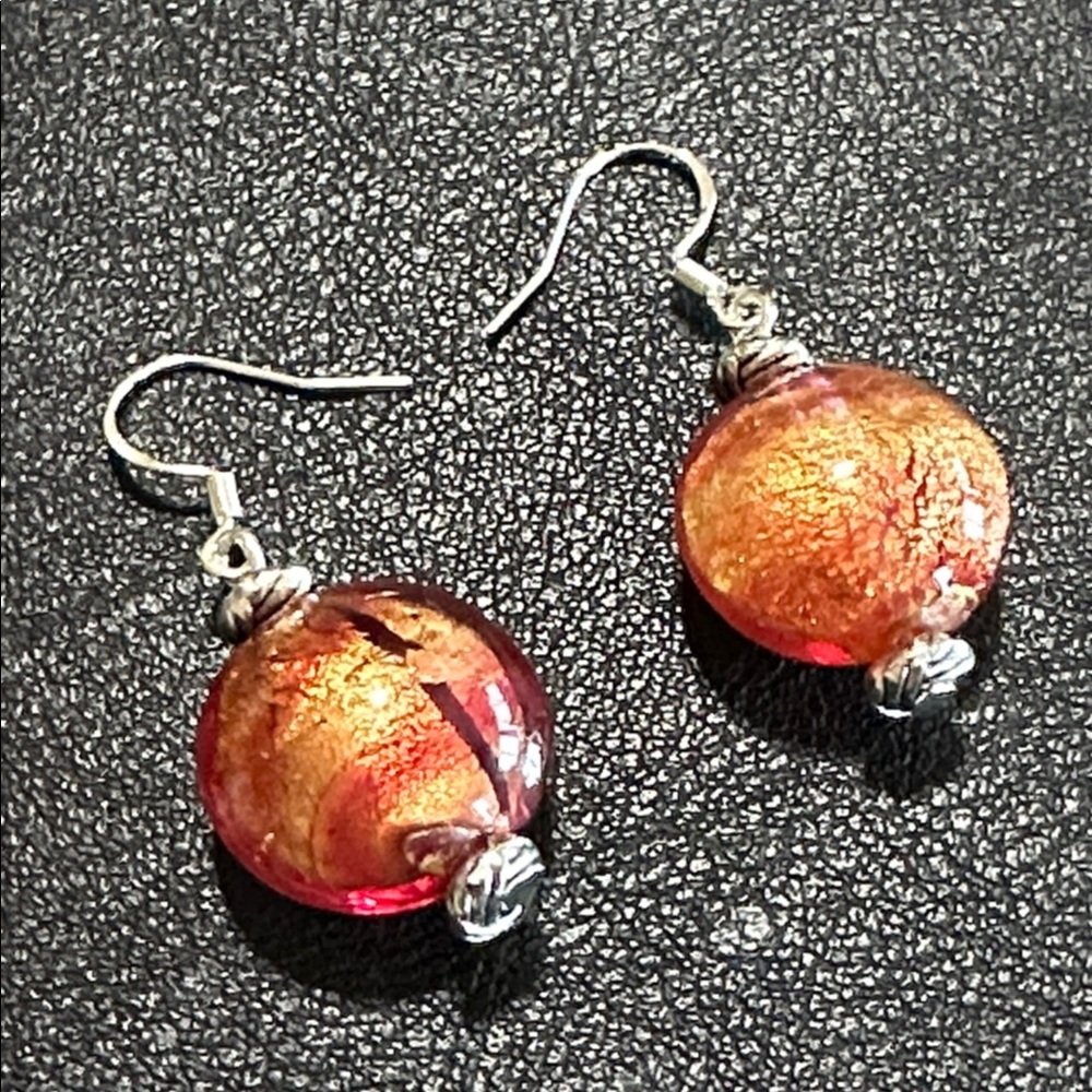Murano Glass Silver Tone Drop Wire Back Earrings - Picture 8 of 13